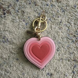Coach Pink Heart Bag Charm Keychain with Gold Hardware